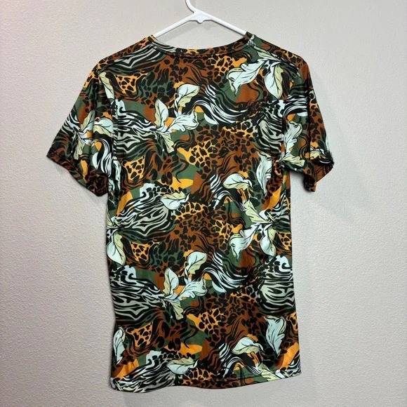 Jungle Animal Print Boho Leaf Top Women's Small Buttery Soft‎ Stretch Blouse - Picture 4 of 8
